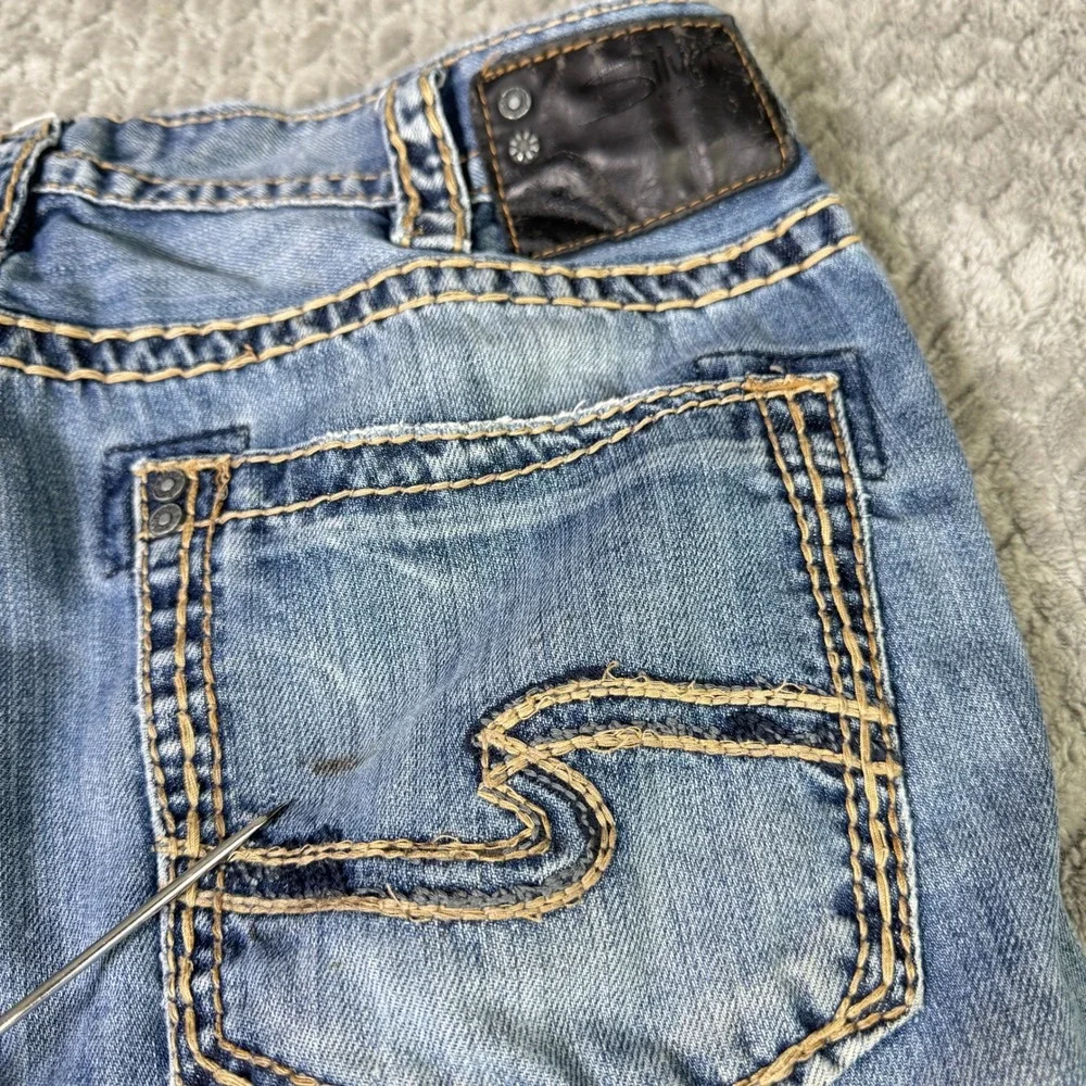 Silver Jeans Zac Relaxed Straight Leg Blue Distressed Denim Mens 34x30